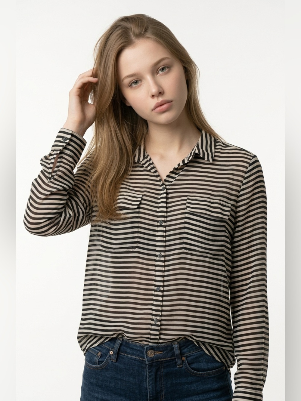 Old Navy Black and Cream Striped Shirt